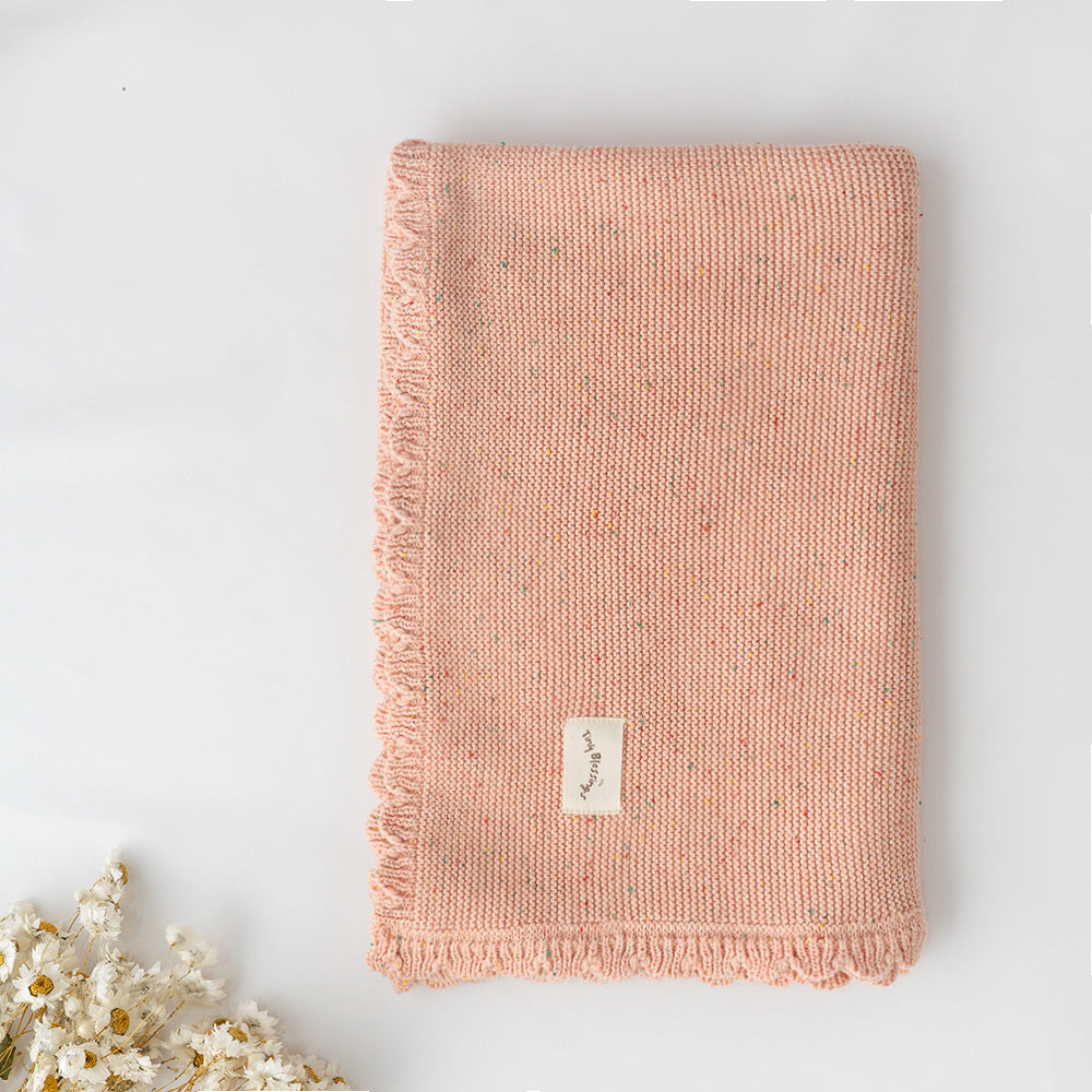 HEIRLOOM KNIT BLANKET - PEACH SPRINKLES