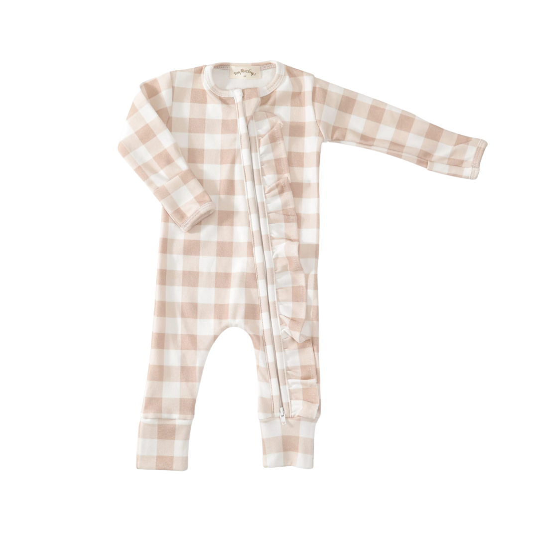 GINGHAM FRILL ROMPER + HEADBAND