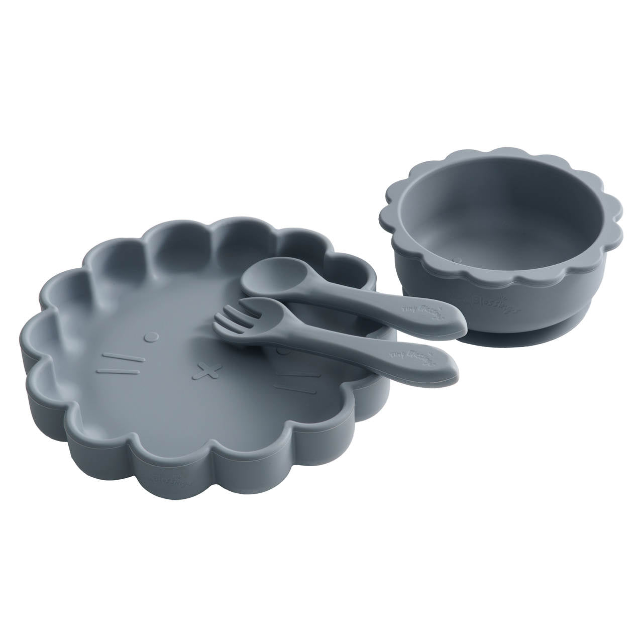 SILICONE BOWL, PLATE & CUTLERY - BLUE