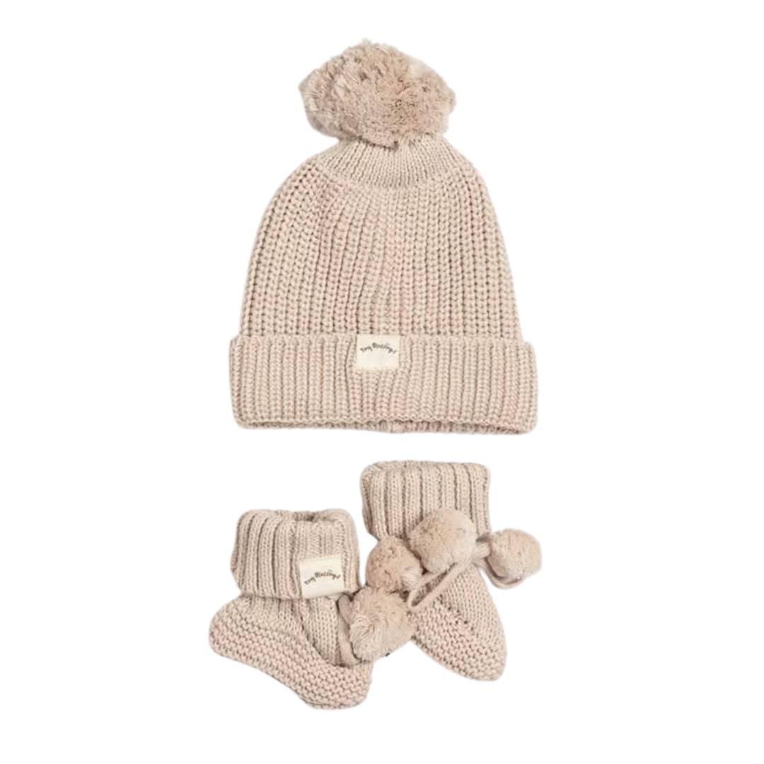 BEANIE + BOOTIE SET - BISCUIT
