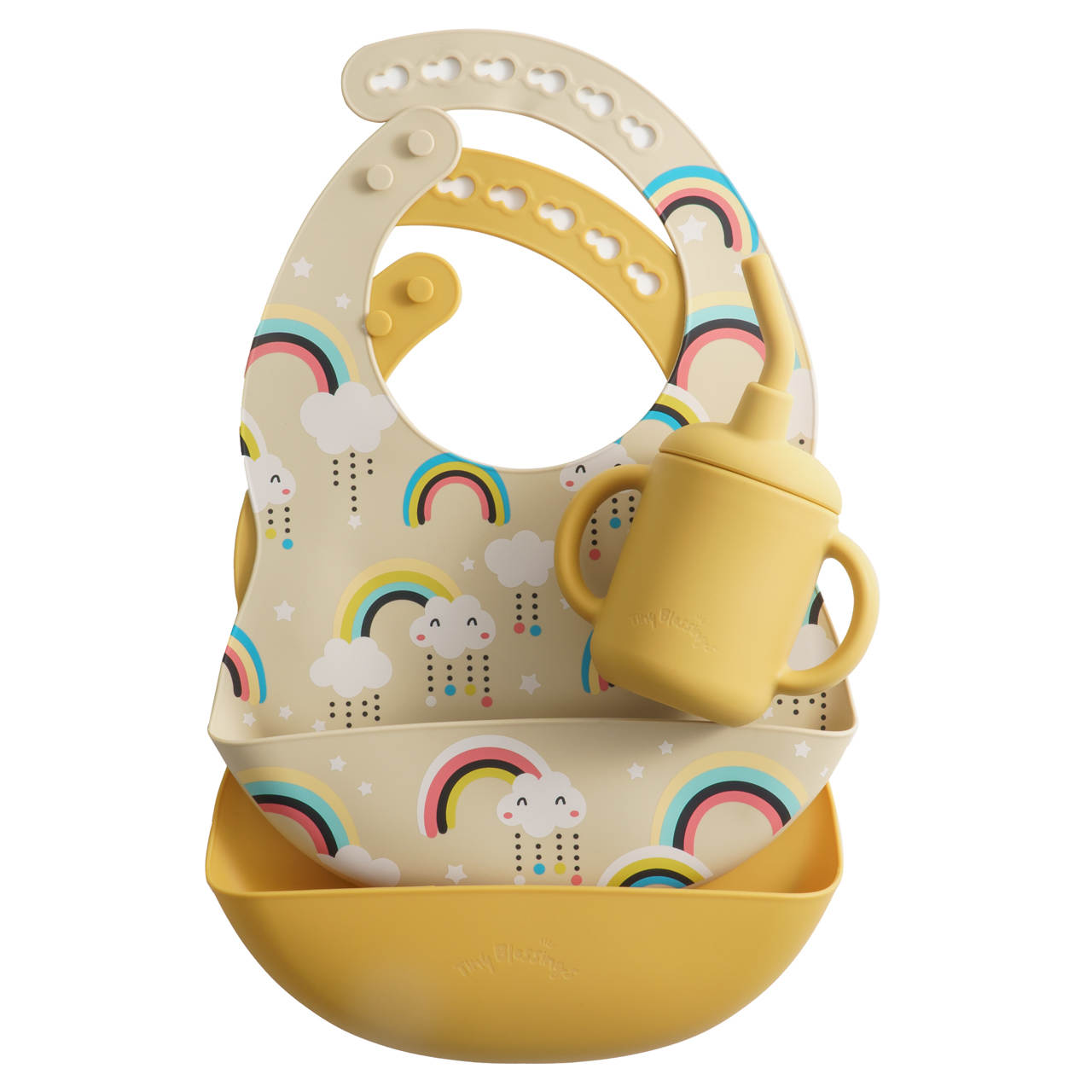 SILICONE BIB SET + SIPPY CUP - RAINBOW