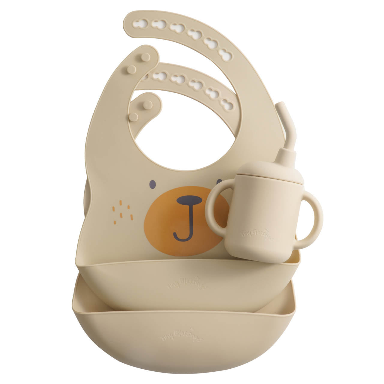 SILICONE BIB SET + SIPPY CUP - BEAR
