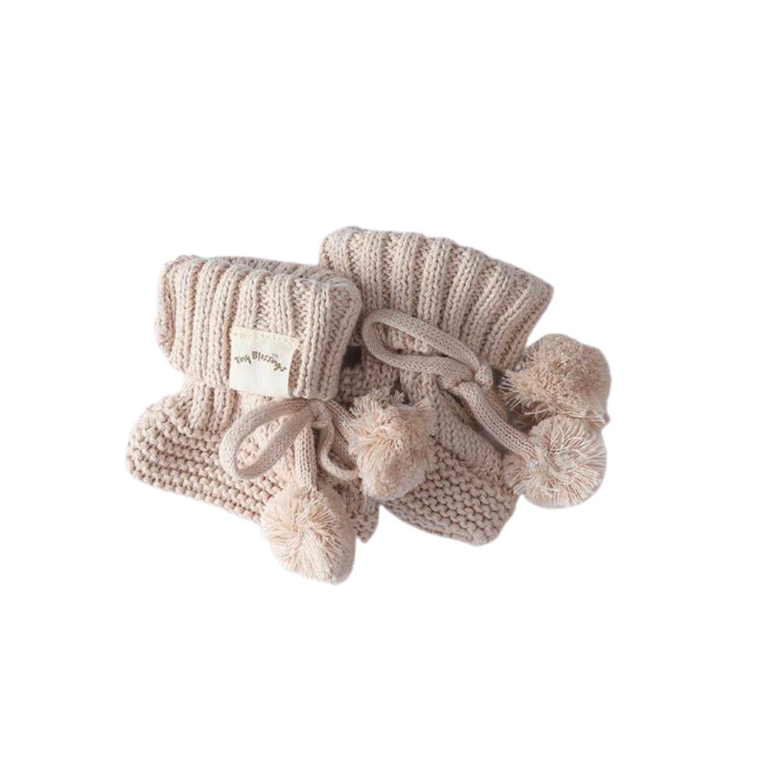 POM POM BOOTIES - BISCUIT