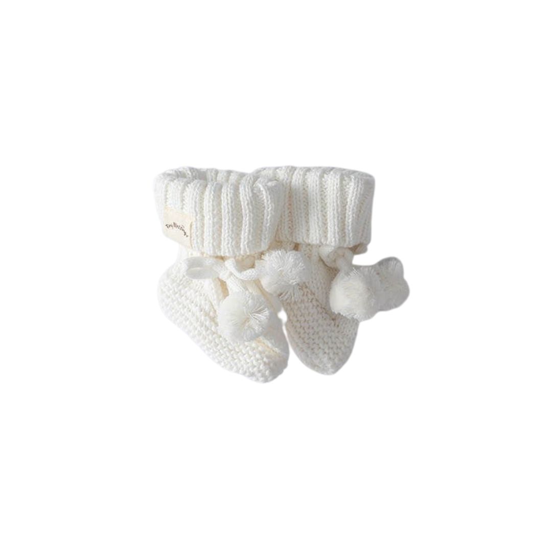 POM POM BOOTIES - WHITE