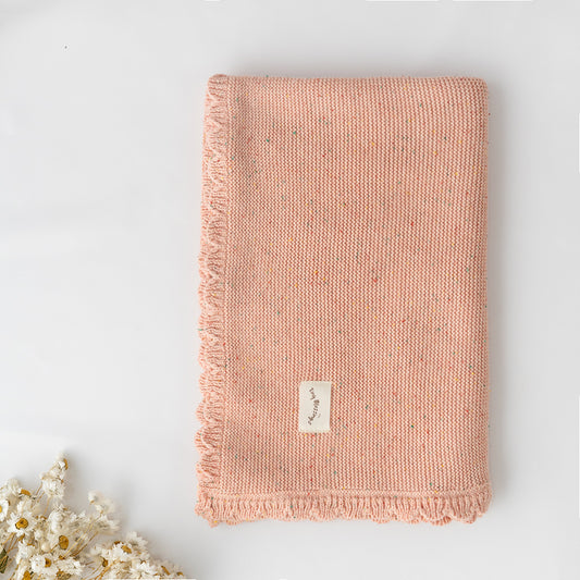 HEIRLOOM KNIT BLANKET - PEACH SPRINKLES