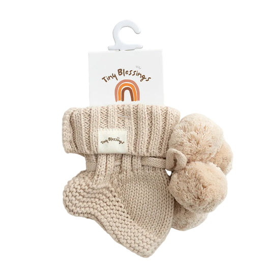 POM POM BOOTIES - BISCUIT