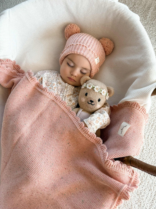 HEIRLOOM KNIT BLANKET - PEACH SPRINKLES