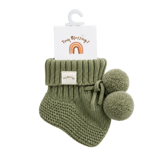 POM POM BOOTIES - OLIVE