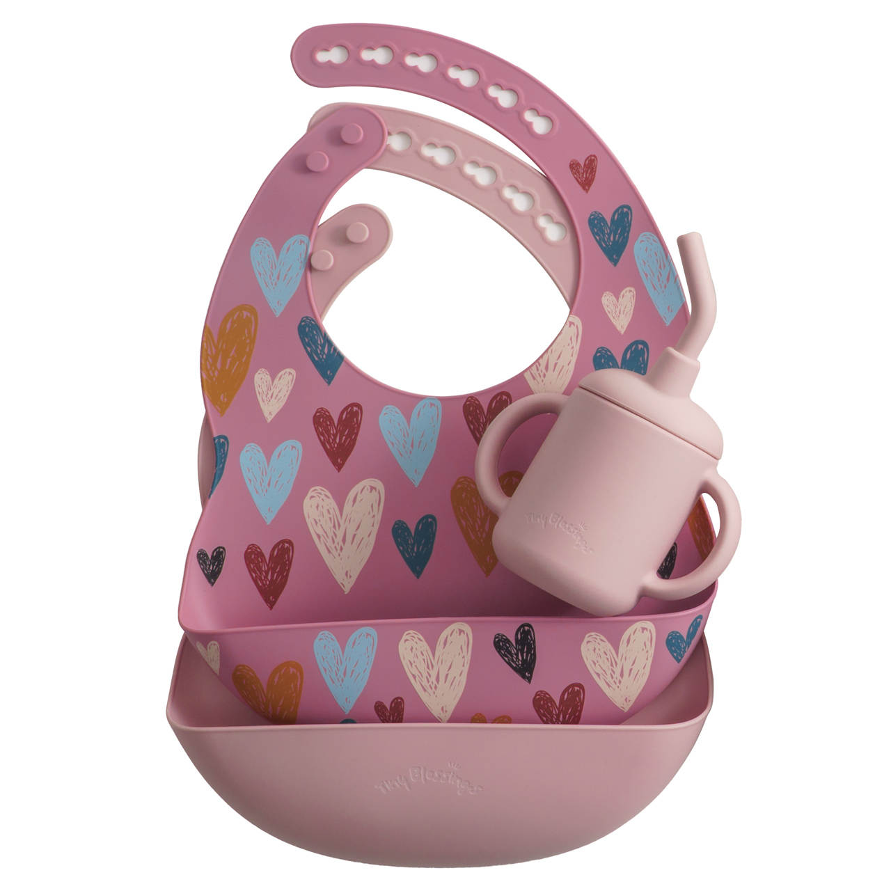 SILICONE BIB SET + SIPPY CUP - HEART